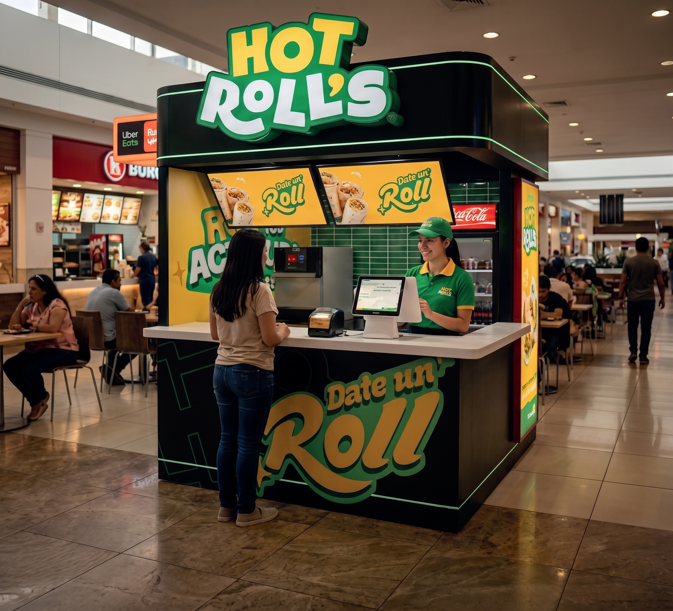 Un kiosko de Hot Rolls en una plaza comercial